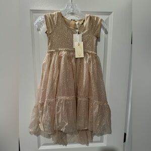 NWT Joyfolie Glittery Champagne High Low Kids Dress